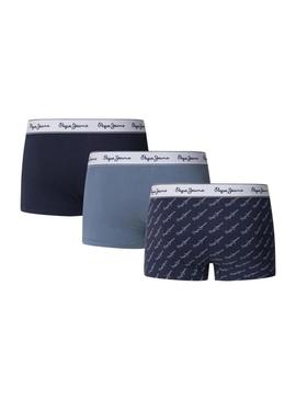 Pack 3 cuecas Pepe Jeans Script Logo marinho para homem.