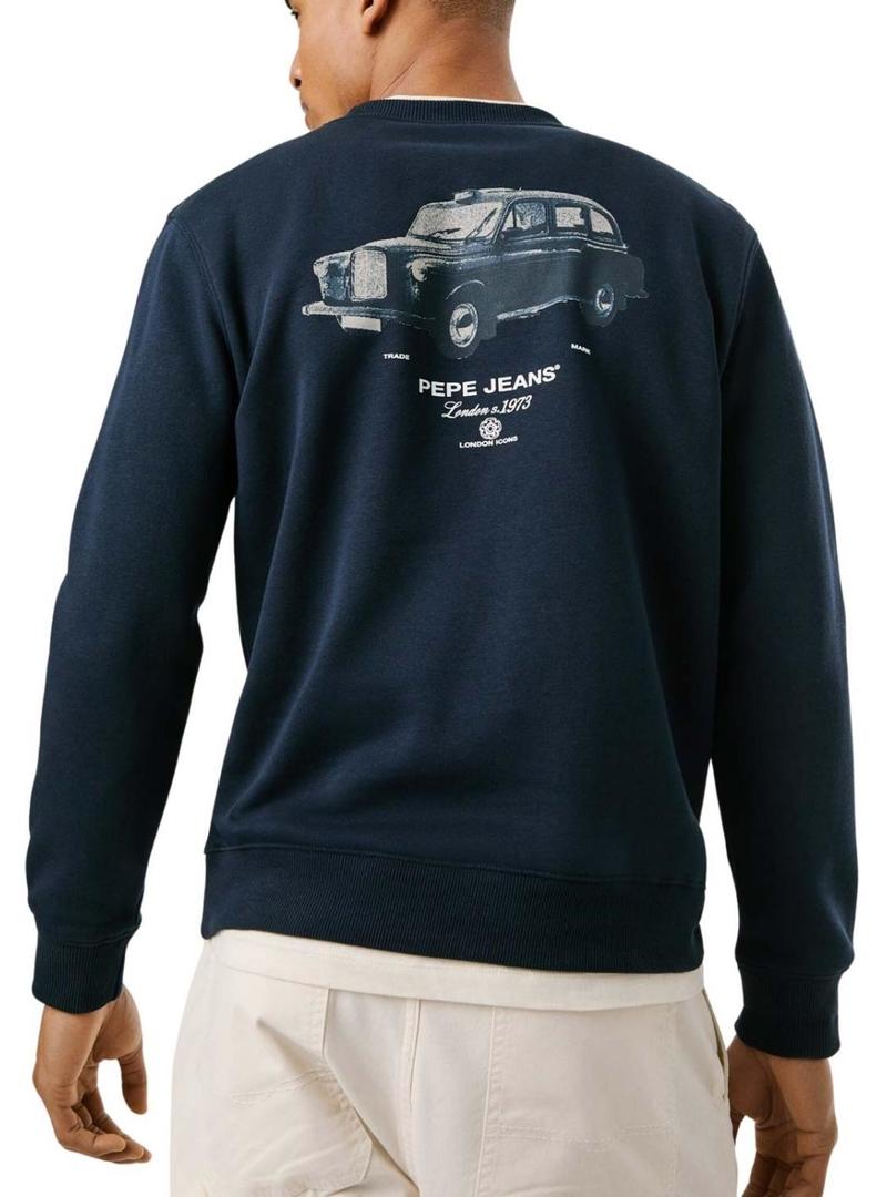 Moletom Pepe Jeans Tacky costas estampadas em azul marinho para homem.