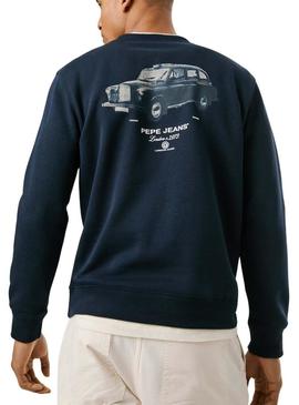 Moletom Pepe Jeans Tacky costas estampadas em azul marinho para homem.