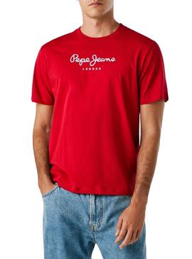 Camiseta Pepe Jeans Eggo vermelha com logo para homem.