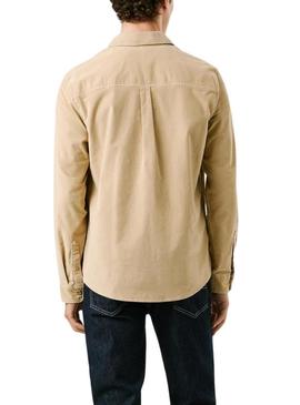 Camisa Pepe Jeans Clayton de cotelê bege para homem.