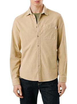 Camisa Pepe Jeans Clayton de cotelê bege para homem.