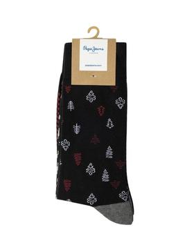 Pack 3 Pares de Meias Pepe Jeans Xmas Tree preto para homem.