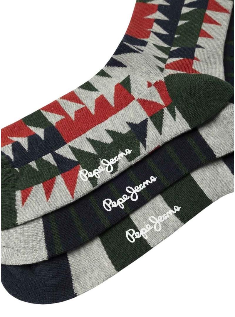 Pack 3 Pares de Meias Pepe Jeans Geo Tree para homens.