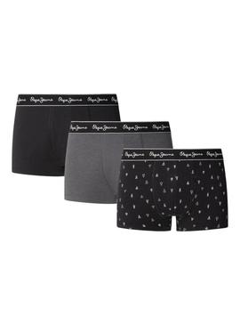 Pack 3 cuecas Pepe Jeans Christmas Tree preta para homem.