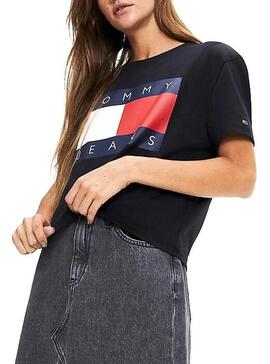 T-Shirt Tommy Jeans Flag Preto para Mulher