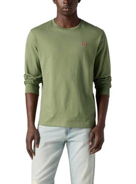 Camiseta Levis Original Housemark verde manga larga para homem.