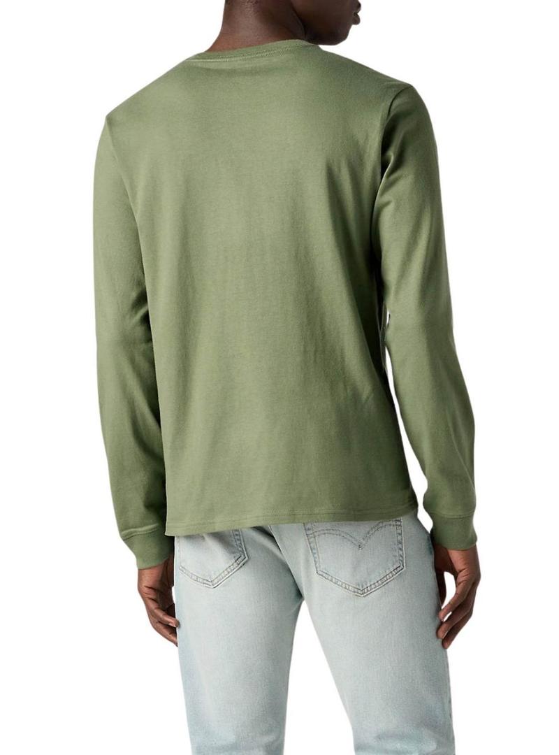Camiseta Levis Original Housemark verde manga larga para homem.