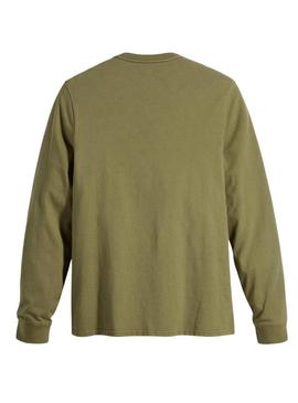 Camiseta Levis Original Housemark verde manga larga para homem.