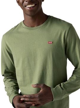 Camiseta Levis Original Housemark verde manga larga para homem.