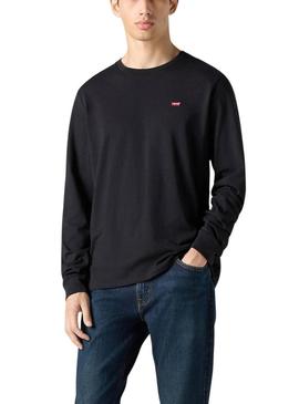 Camiseta Levis Original Housemark preta de manga comprida para homem.
