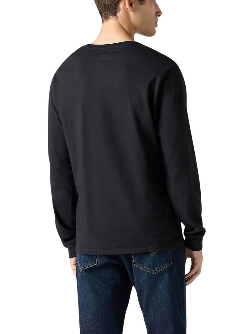 Camiseta Levis Original Housemark preta de manga comprida para homem.