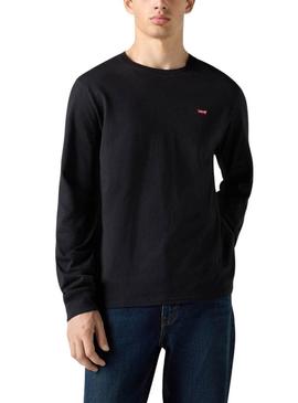 Camiseta Levis Original Housemark preta de manga comprida para homem.