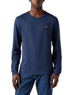 Camiseta Levis Original Housemark azul manga larga para homem.
