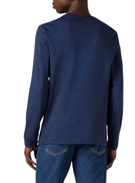 Camiseta Levis Original Housemark azul manga larga para homem.