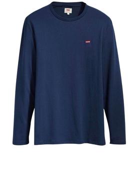 Camiseta Levis Original Housemark azul manga larga para homem.