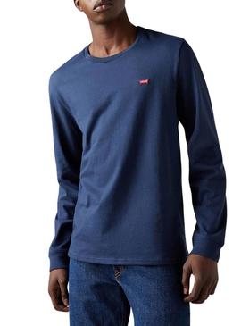 Camiseta Levis Original Housemark azul manga larga para homem.