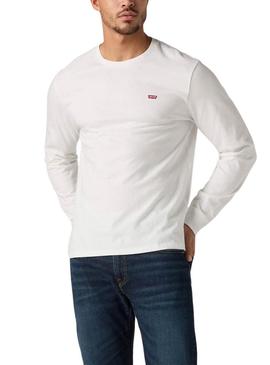 Camiseta Levis Original Housemark branca manga longa para homem.