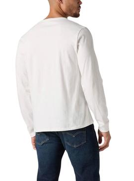 Camiseta Levis Original Housemark branca manga longa para homem.