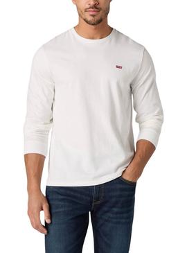 Camiseta Levis Original Housemark branca manga longa para homem.