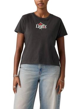 Camisa Levi's Graphic Boxy preta com rosas para mulher.