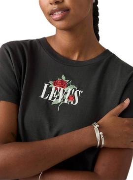 Camisa Levi's Graphic Boxy preta com rosas para mulher.