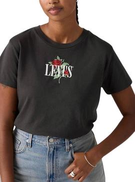 Camisa Levi's Graphic Boxy preta com rosas para mulher.