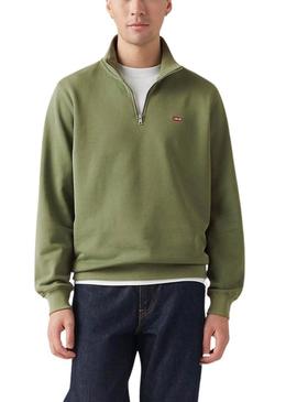 Moletom Levi's Original Housemark com meio zíper verde para homem.