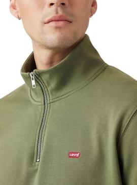 Moletom Levi's Original Housemark com meio zíper verde para homem.