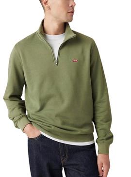 Moletom Levi's Original Housemark com meio zíper verde para homem.