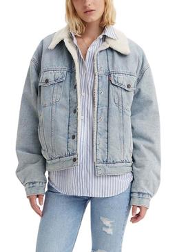 Jaqueta jeans Levis Trucker 90S Sherpa azul para mulher.