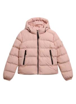 Casaco acolchoado Superdry Hooded Sports Puffer rosa para mulher.