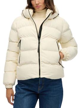 Jaqueta acolchoada Superdry Hooded Sports Puffer bege para mulher.