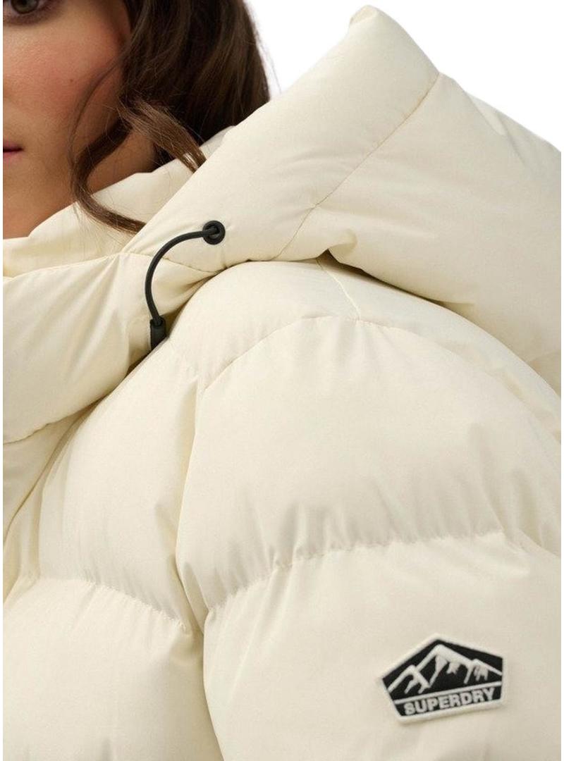 Jaqueta acolchoada Superdry Hooded Sports Puffer bege para mulher.
