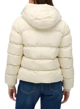 Jaqueta acolchoada Superdry Hooded Sports Puffer bege para mulher.