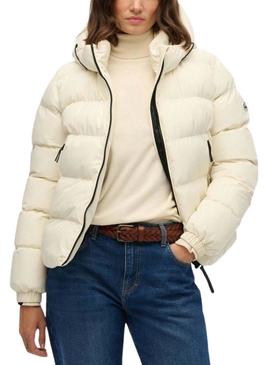 Jaqueta acolchoada Superdry Hooded Sports Puffer bege para mulher.