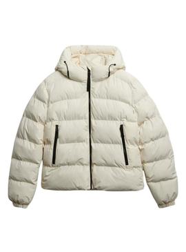 Jaqueta acolchoada Superdry Hooded Sports Puffer bege para mulher.