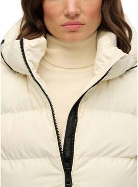 Jaqueta acolchoada Superdry Hooded Sports Puffer bege para mulher.