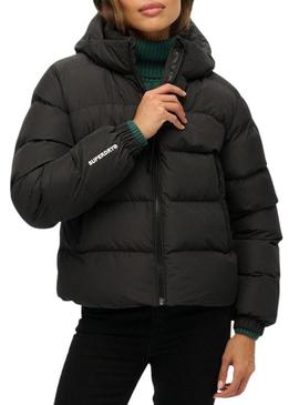 Jaqueta acolchoada Superdry Hooded Sports Puffer preta para mulher.