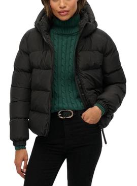 Jaqueta acolchoada Superdry Hooded Sports Puffer preta para mulher.