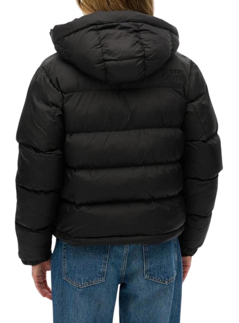 Jaqueta acolchoada Superdry com capuz 5 Baffle Puffer preta para mulher