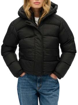 Jaqueta acolchoada Superdry com capuz 5 Baffle Puffer preta para mulher