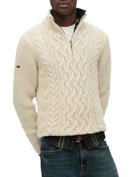 Camisola Superdry Jacob Cable bege para homem.