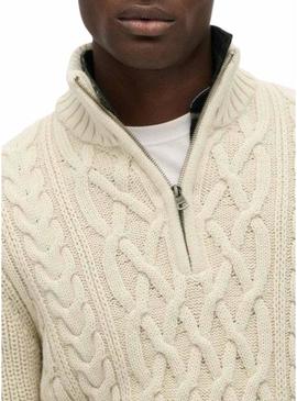 Camisola Superdry Jacob Cable bege para homem.