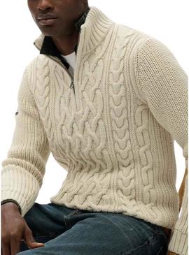 Camisola Superdry Jacob Cable bege para homem.