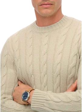 Camisola Superdry Jacob Cable bege para homem.