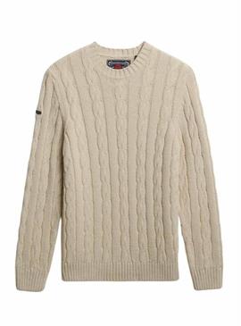 Camisola Superdry Jacob Cable bege para homem.