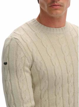 Camisola Superdry Jacob Cable bege para homem.