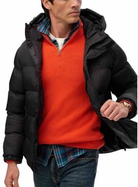 Jaqueta acolchoada com capuz Superdry Hooded Tech Padded preta para homem.