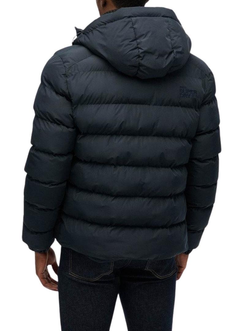 Jaqueta acolchoada Superdry com capuz azul marinho para homem.